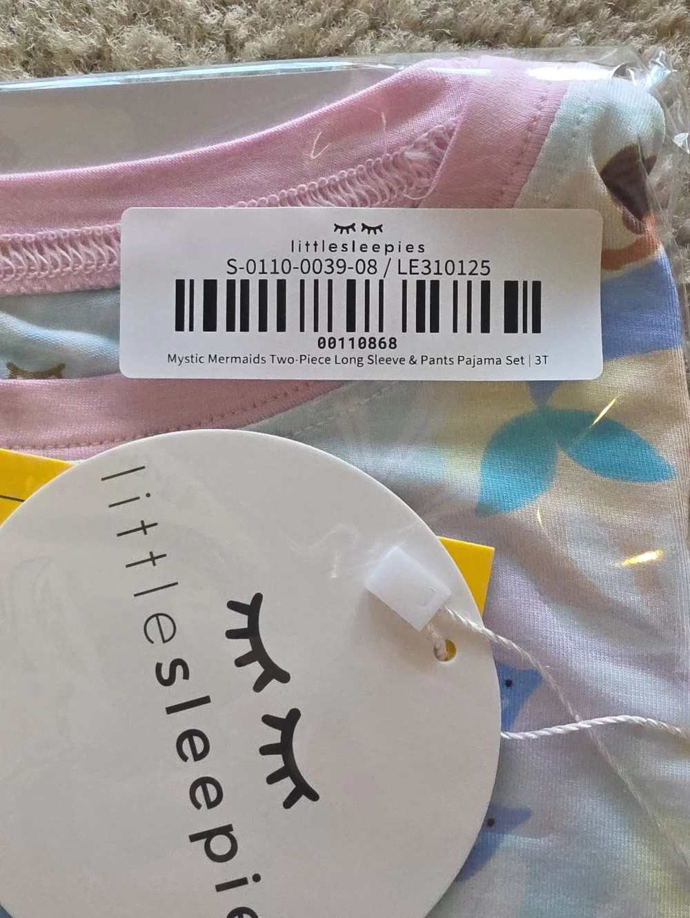 Little Sleepies Mystic Mermaids Two-Piece Pajama Set Size 3T - NEW